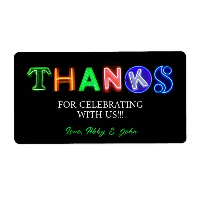 Neon Sign Glow in the Dark Party Thank You Gift Label (Front)