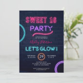 Neon sign glow in the dark pink bricks Sweet 16 Invitation (Standing Front)