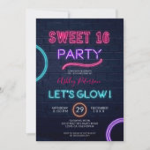 Neon sign glow in the dark pink bricks Sweet 16 Invitation (Front)