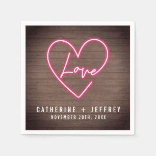 Neon Sign Love Heart Wood Wedding Napkins