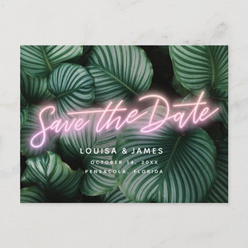 Neon Sign Modern Tropical Save the Date Postcard