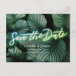 Neon Sign Modern Tropical Save the Date Postcard