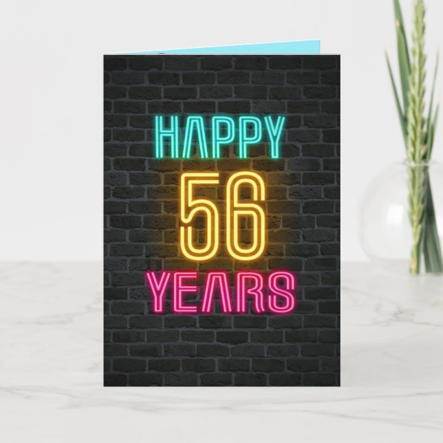 Neon sign on brick for 56th birthday card (Front)