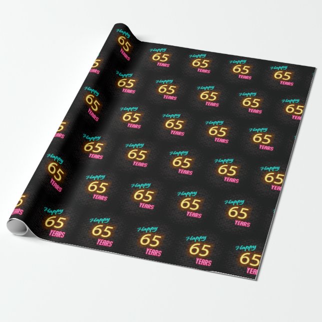 Neon Sign on Brick for 65th Birthday Wrapping Paper (Unrolled)