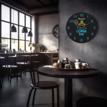 Neon Sign Personalized Coffee Bar Large Clock by partypeeps at Zazzle