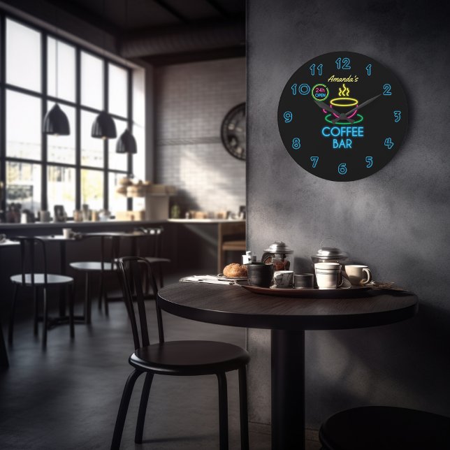 Neon Sign Personalized Coffee Bar Large Clock (Creator Uploaded)
