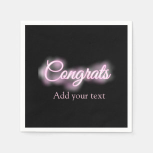 Neon sign pink congrats add text retro 90s revival napkins