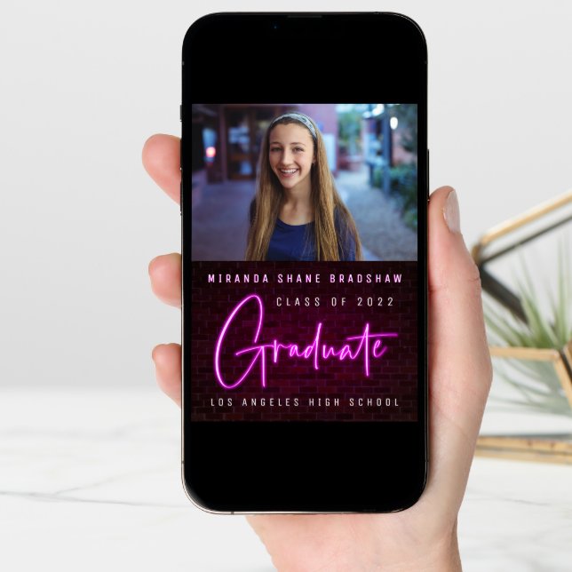 Neon Sign Pink Graduate Photo Announcement (Front Digital)
