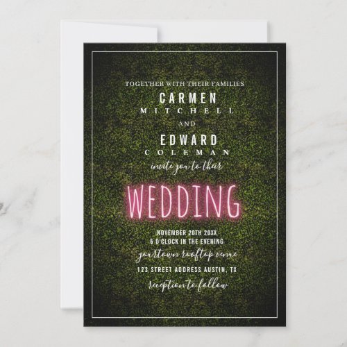 Neon Sign Pink Print Boxwood Wedding  Invitation