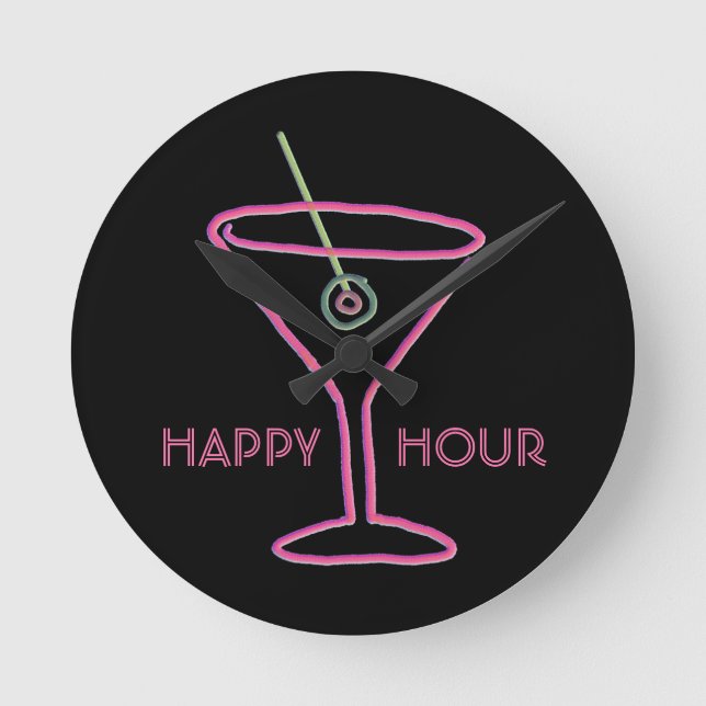 Neon Sign Retro Martini Customizable Wall Clock (Front)