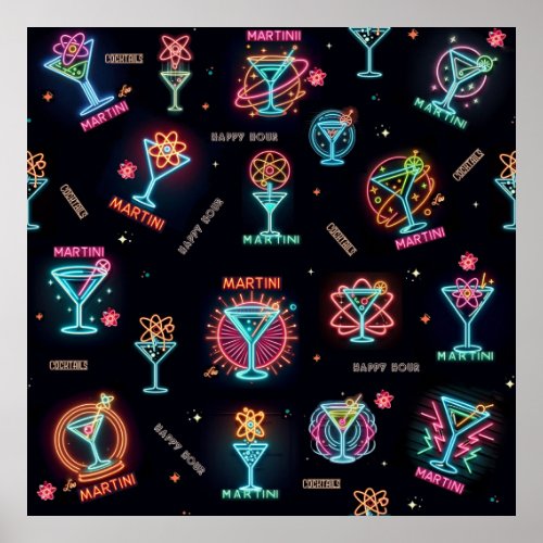 Neon Sign Space Age Atomic Martini Cocktails Print