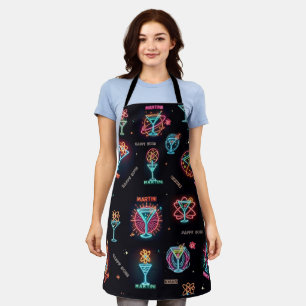 Neon Sign Space Age Atomic Martini Cocktails Print Apron