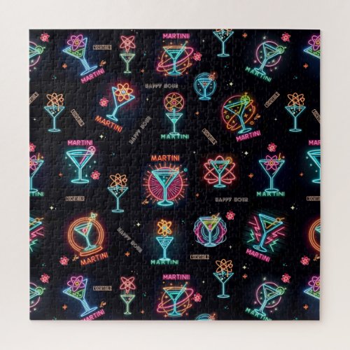 Neon Sign Space Age Atomic Martini Cocktails Print Jigsaw Puzzle