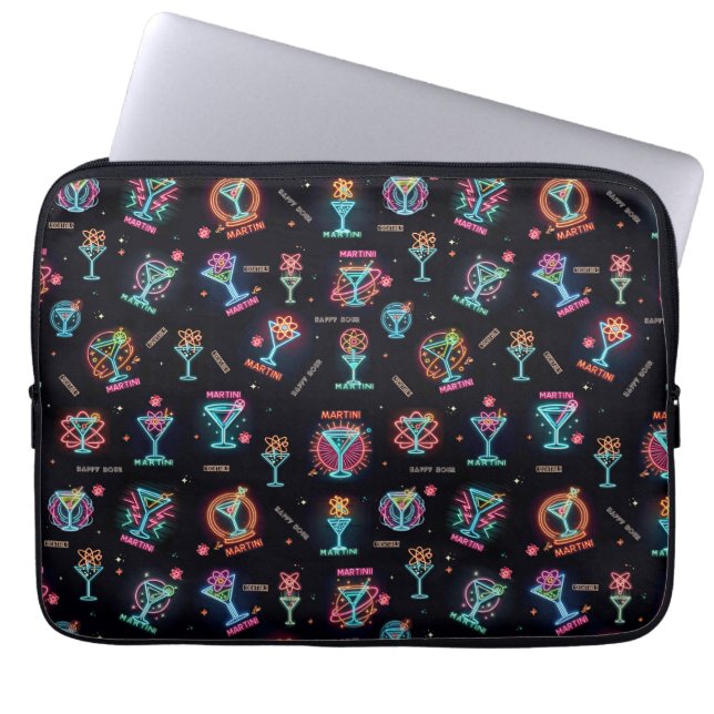 Neon Sign Space Age Atomic Martini Cocktails Print Laptop Sleeve (Front)