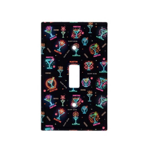 Neon Sign Space Age Atomic Martini Cocktails Print Light Switch Cover