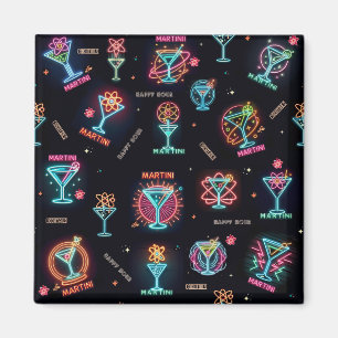 Neon Sign Space Age Atomic Martini Cocktails Print Magnet