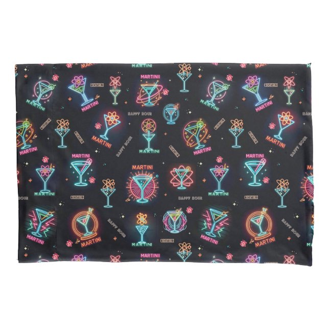 Neon Sign Space Age Atomic Martini Cocktails Print Pillow Case (Front)