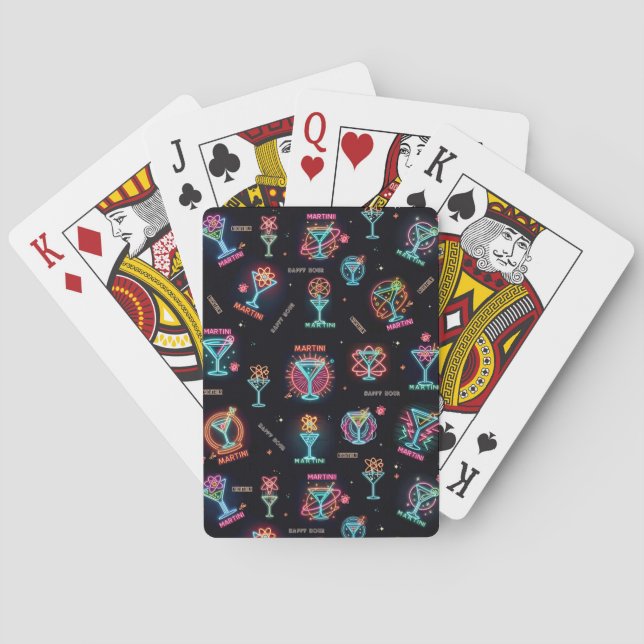 Neon Sign Space Age Atomic Martini Cocktails Print Poker Cards (Back)