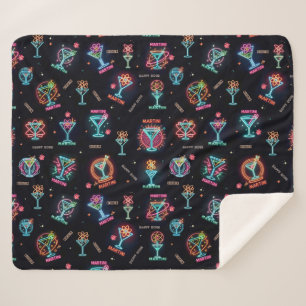 Neon Sign Space Age Atomic Martini Cocktails Print Sherpa Blanket