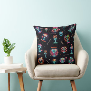 Neon Sign Space Age Atomic Martini Cocktails Print Throw Pillow
