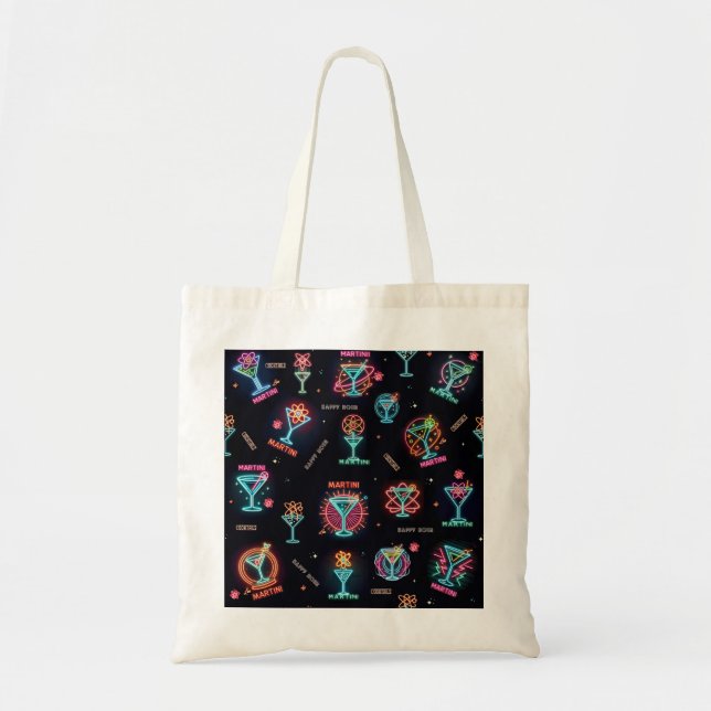 Neon Sign Space Age Atomic Martini Cocktails Print Tote Bag (Front)