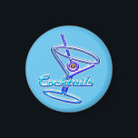 Neon Sign Style Cocktail Glass Magnet<br><div class="desc">Blue bottle opener with retro neon cocktail sign.</div>
