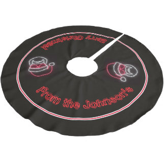Neon Sign Style Santa in Sunglasses Name Merry Brushed Polyester Tree Skirt