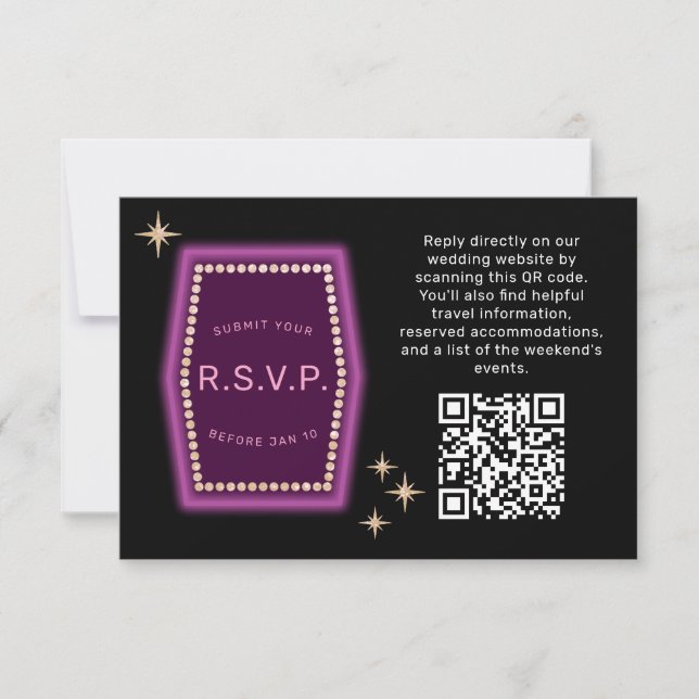 Neon Sign Vegas Wedding QR code Online RSVP Card (Front)
