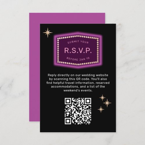 Neon Sign Vegas Wedding QR code Online RSVP Enclosure Card