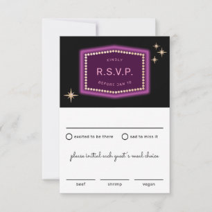 Neon Sign Vegas Wedding RSVP with Meal Choices Card