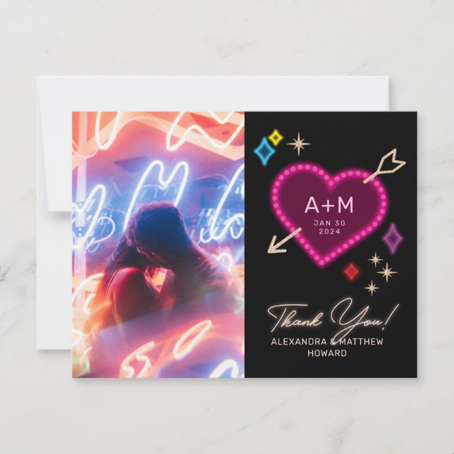 Neon Sign Vegas Wedding Thank You Note Card (Front)