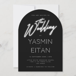 Neon Sign White Script Black Arch Wedding Invitation