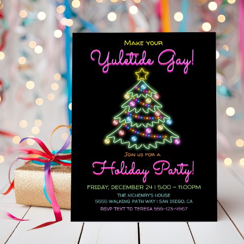 Neon Sign Yuletide Gay Holiday Christmas Party Invitation