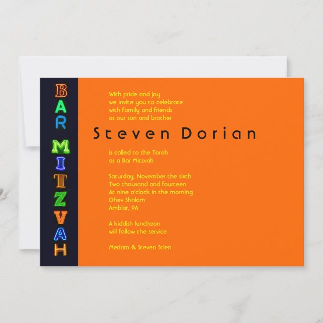 NEON SIGNS Bar Bat Mitzvah Invitation (Front)