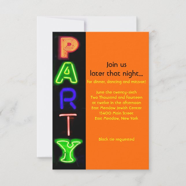 NEON SIGNS Bar Bat Mitzvah Invitation (Front)