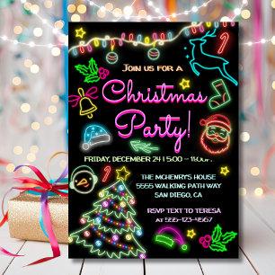 Neon Signs Holiday Christmas Party Invitation