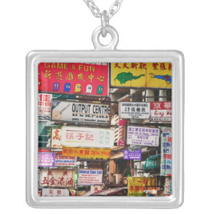 Neon signs in the streets of Hong Kong Silver Plated Necklace