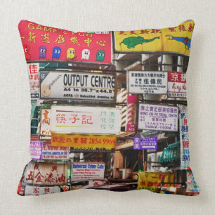 Neon signs in the streets of Hong Kong Throw Pillow