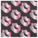 Neon Silver and Hot Pink Lipstick Kiss on Black Fabric