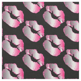 Neon Silver and Hot Pink Lipstick Kiss on Black Fabric