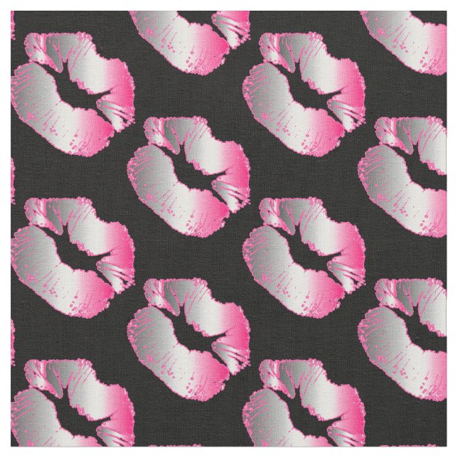 Neon Silver and Hot Pink Lipstick Kiss on Black Fabric (Close Up)