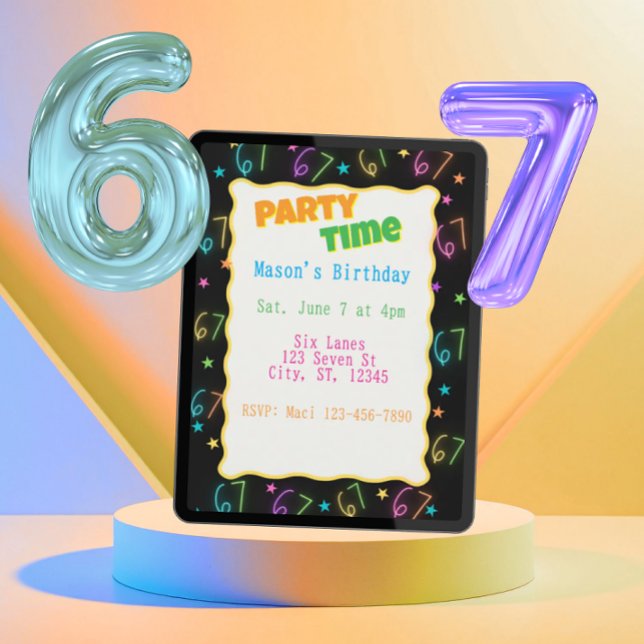 Neon Six Seven Birthday Invitation (Creator Uploaded)