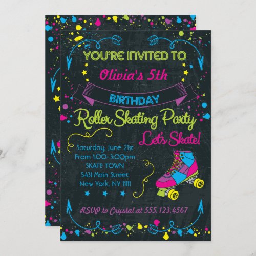 Neon Skate Party Invitations