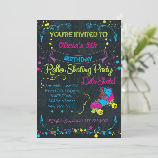 Neon, Skate Party Invitations | Zazzle