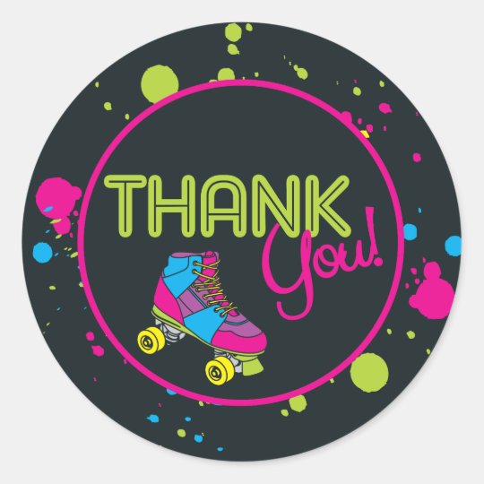 Neon Skate Party Thank You Stickers 