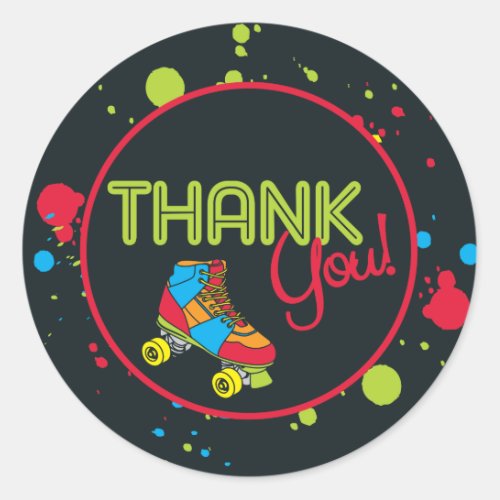 Neon Skate Party Thank You Stickers
