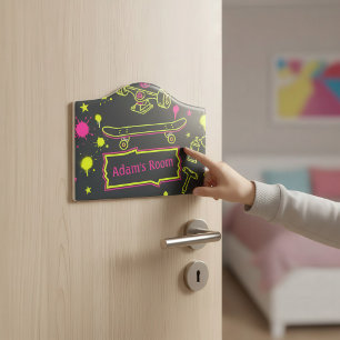 Neon Skateboard Graffiti Kids Room Name Sign