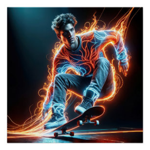 Neon Skateboarder On Black Poster