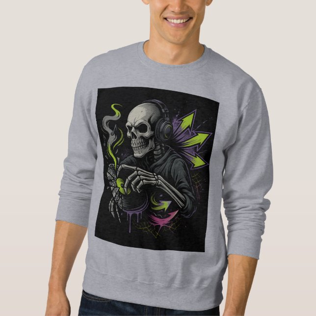 Neon Skeleton DJ Bass Waves Sweatshirt (Front)