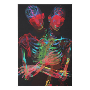Neon Skeleton Embrace Art Fusion Faux Canvas Print